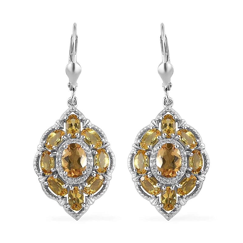 Golden Scapolite and White Zircon Lever Back Earrings in Platinum Over Sterling Silver 4.75 ctw