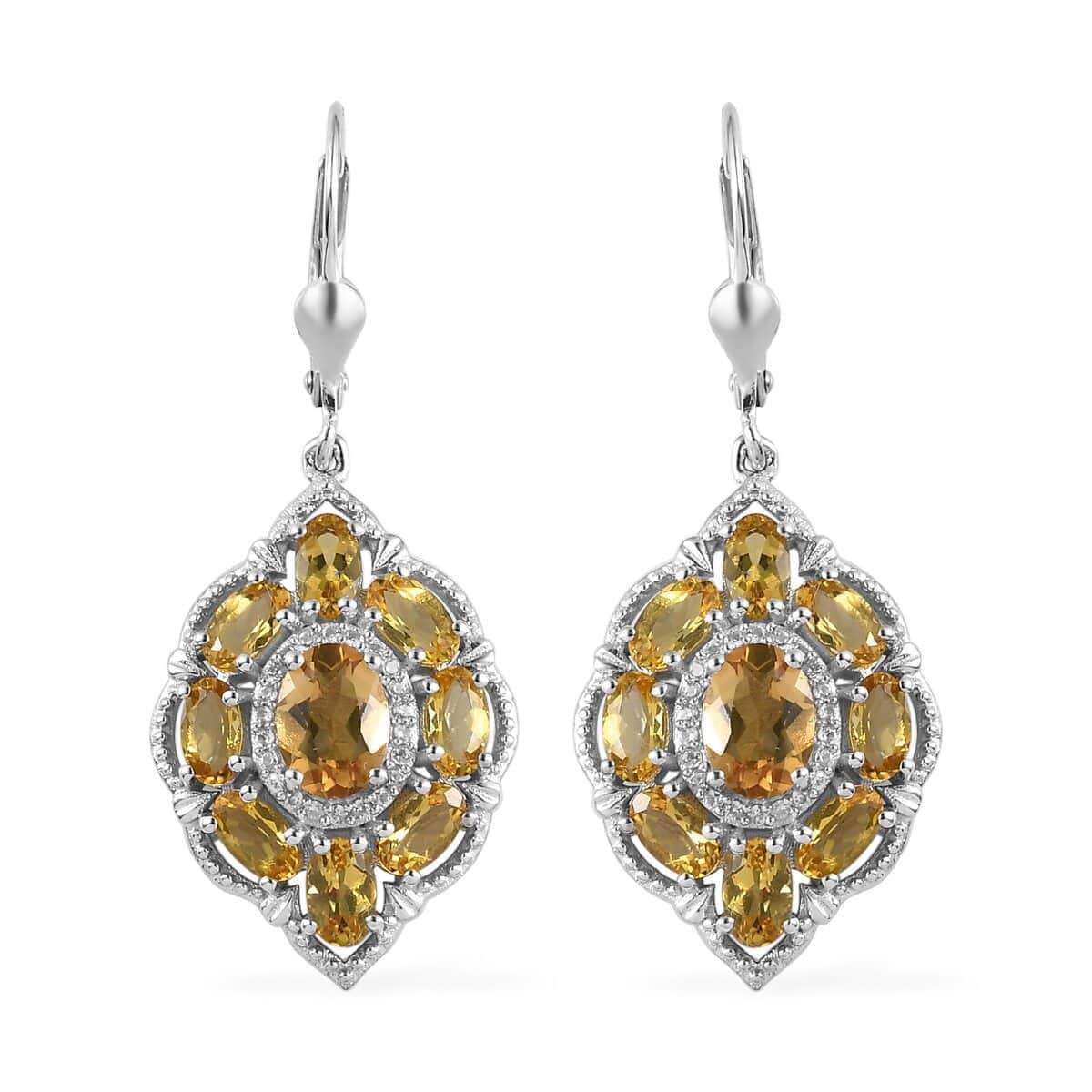 Golden Scapolite and White Zircon Lever Back Earrings in Platinum Over Sterling Silver 4.75 ctw image number 0