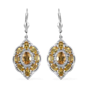 Golden Scapolite and White Zircon Lever Back Earrings in Platinum Over Sterling Silver 4.75 ctw