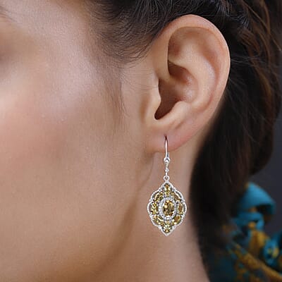 Golden Scapolite and White Zircon Lever Back Earrings in Platinum Over Sterling Silver 4.75 ctw
