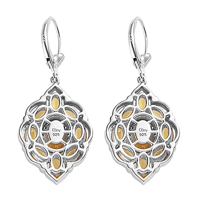 Golden Scapolite and White Zircon Lever Back Earrings in Platinum Over Sterling Silver 4.75 ctw
