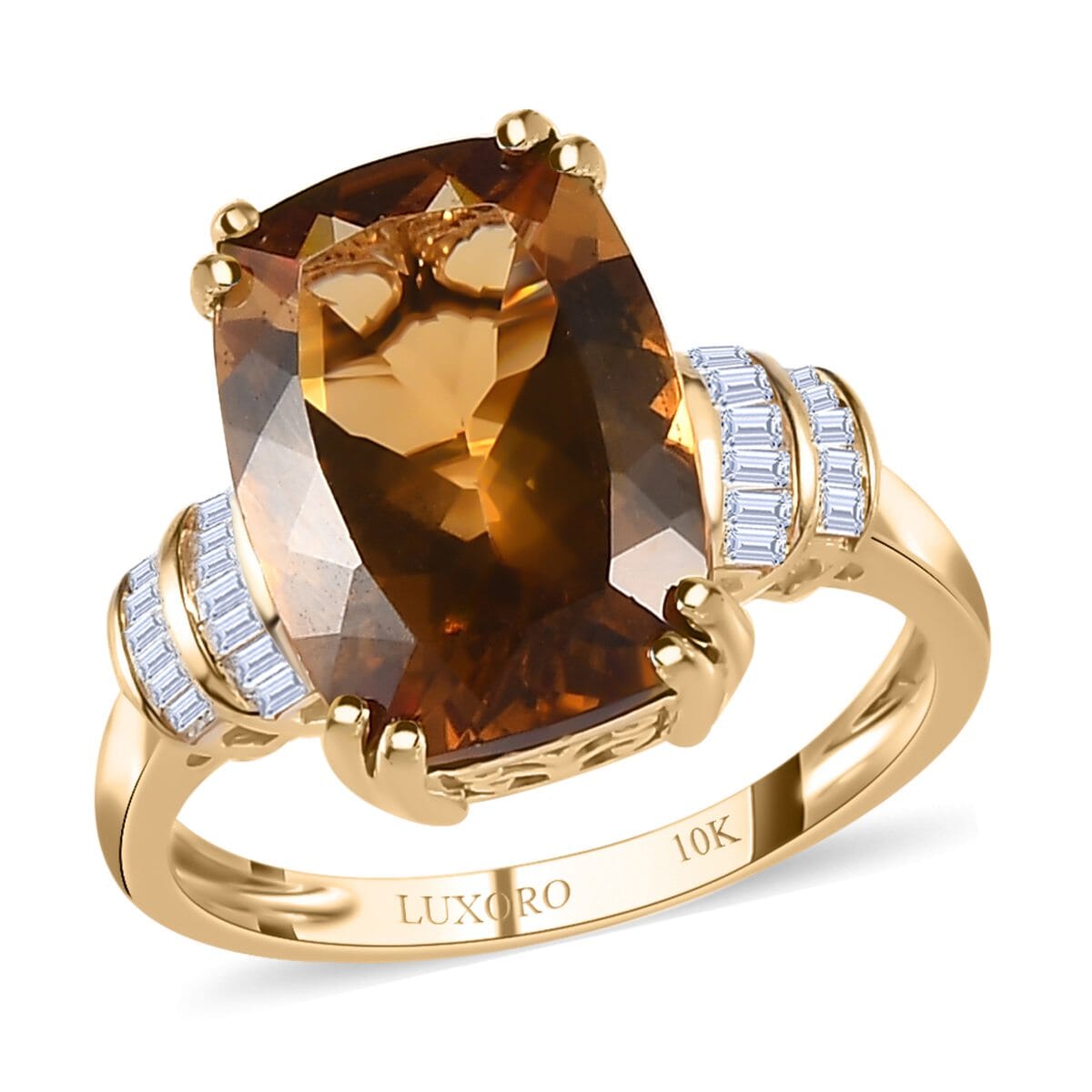 LUXORO 10K Yellow Gold Premium Golden Scapolite, Diamond (0.20 cts) Ring (Size 6.0) (3 g) 6.00 ctw image number 0