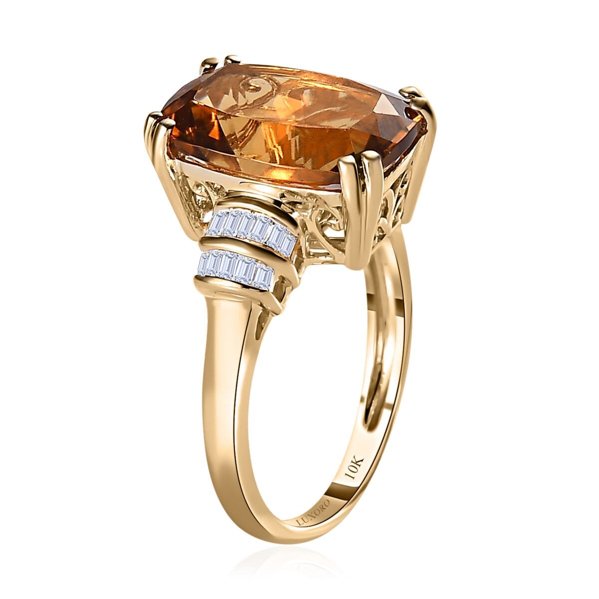 LUXORO 10K Yellow Gold Premium Golden Scapolite, Diamond (0.20 cts) Ring (Size 6.0) (3 g) 6.00 ctw image number 3
