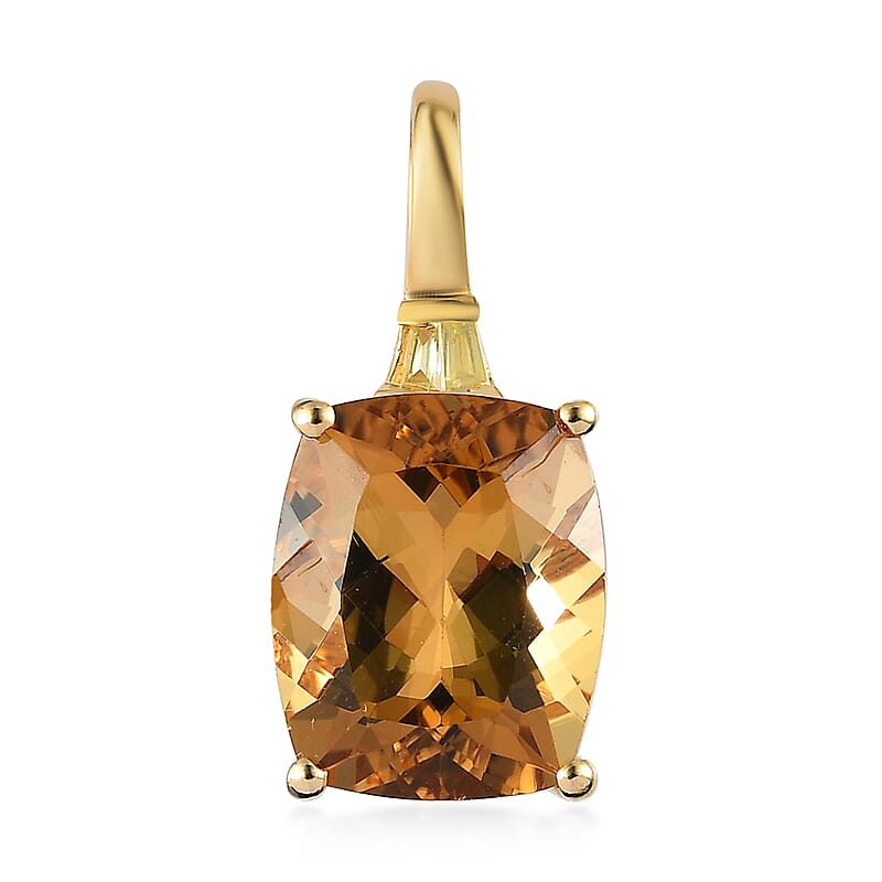 Premium Golden Scapolite and Natural Yellow Diamond Accent Solitaire Pendant in Vermeil Yellow Gold Over Sterling Silver 3.60 ctw