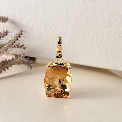 Premium Golden Scapolite and Natural Yellow Diamond Accent Solitaire Pendant in Vermeil Yellow Gold Over Sterling Silver 3.60 ctw