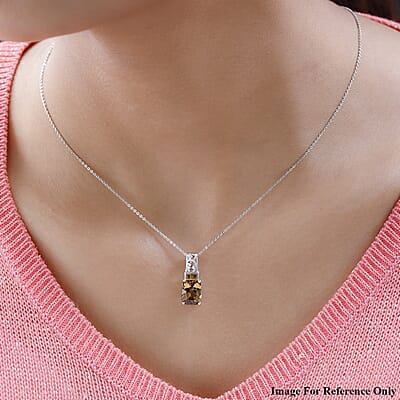 Premium Golden Scapolite and Natural Yellow Diamond Accent Solitaire Pendant in Vermeil Yellow Gold Over Sterling Silver 3.60 ctw