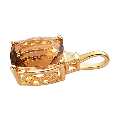 Premium Golden Scapolite and Natural Yellow Diamond Accent Solitaire Pendant in Vermeil Yellow Gold Over Sterling Silver 3.60 ctw