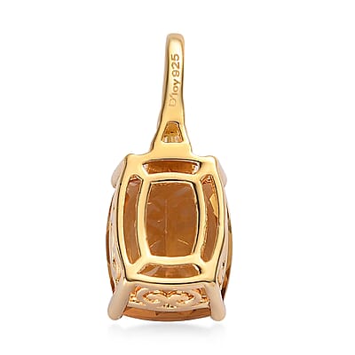 Premium Golden Scapolite and Natural Yellow Diamond Accent Solitaire Pendant in Vermeil Yellow Gold Over Sterling Silver 3.60 ctw