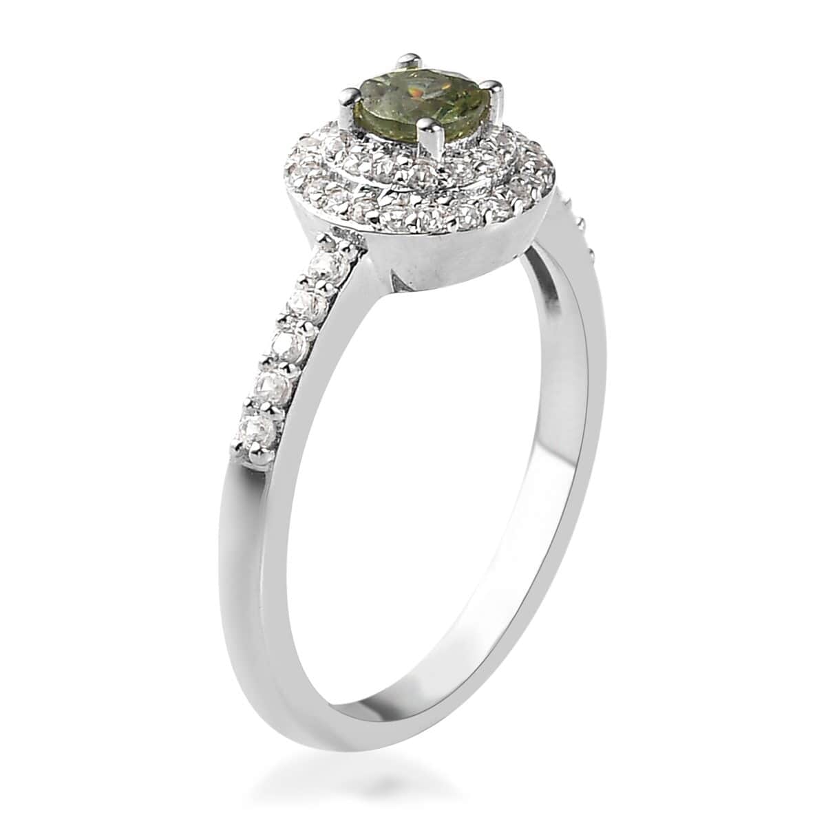 Ambanja Demantoid Garnet and White Zircon Double Halo Ring in Platinum Over Sterling Silver (Size 10.0) 0.75 ctw image number 3