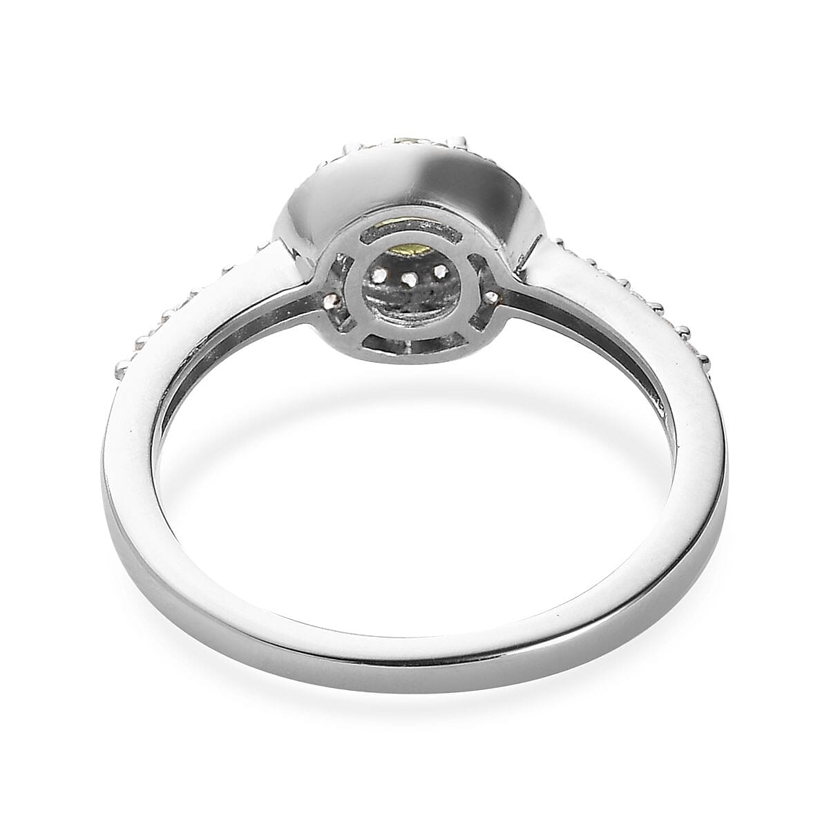 Ambanja Demantoid Garnet and White Zircon Double Halo Ring in Platinum Over Sterling Silver (Size 10.0) 0.75 ctw