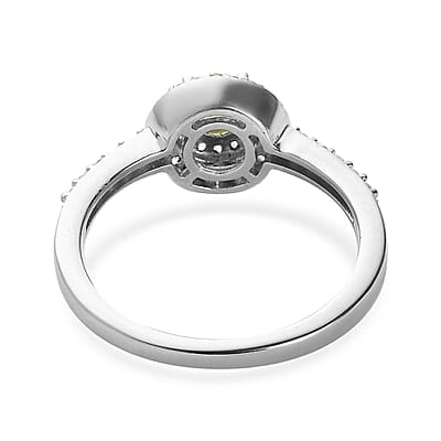 Ambanja Demantoid Garnet and White Zircon Double Halo Ring in Platinum Over Sterling Silver (Size 10.0) 0.75 ctw