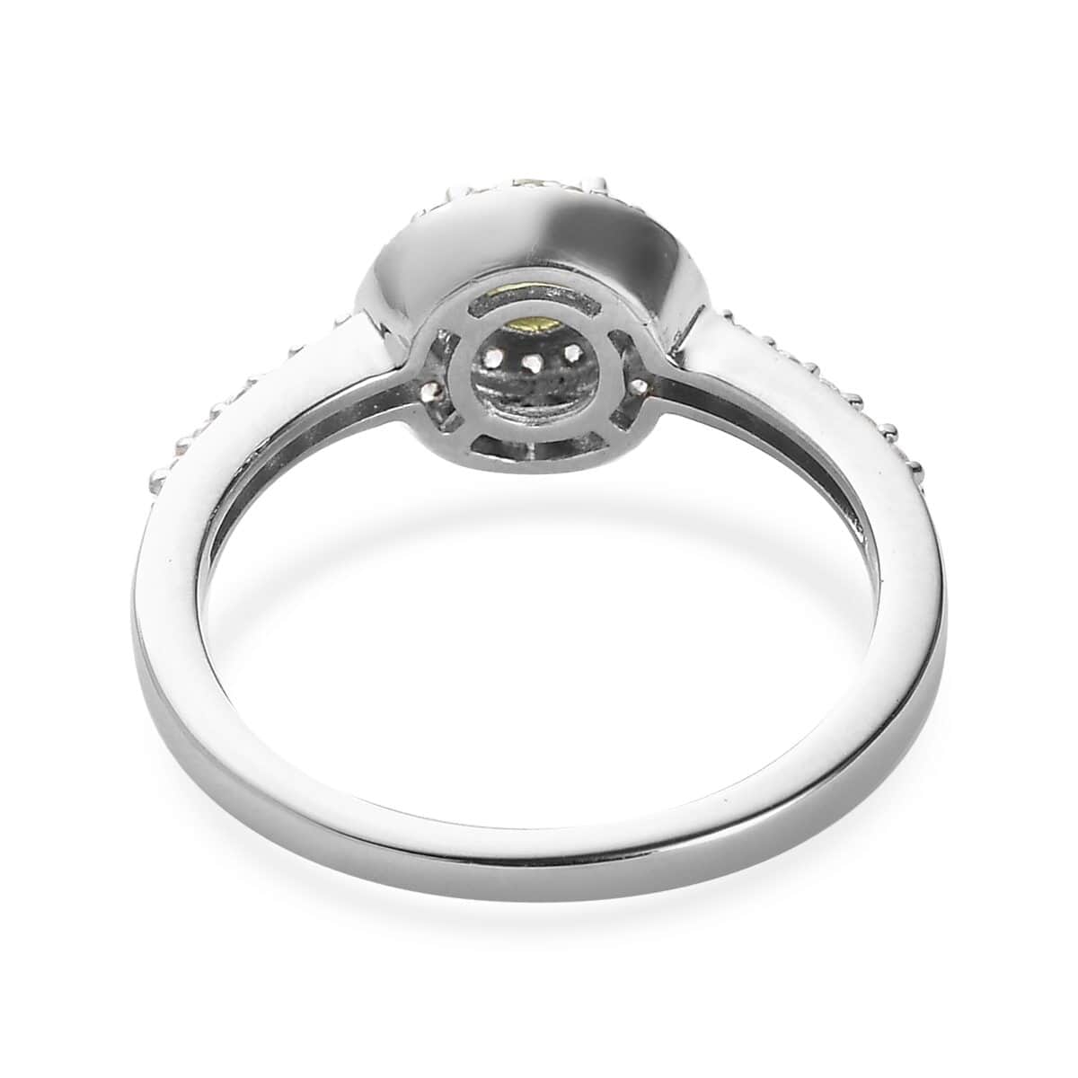 Natural Ambanja Demantoid Garnet, Natural White Zircon Double Halo Ring in Platinum Over Sterling Silver (Size 10.0) 0.75 ctw image number 4