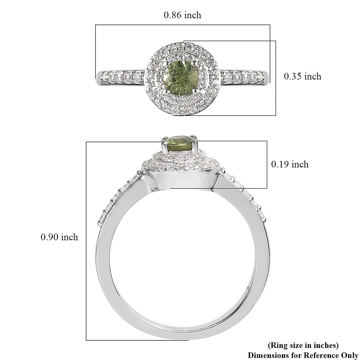 Ambanja Demantoid Garnet and White Zircon Double Halo Ring in Platinum Over Sterling Silver (Size 10.0) 0.75 ctw