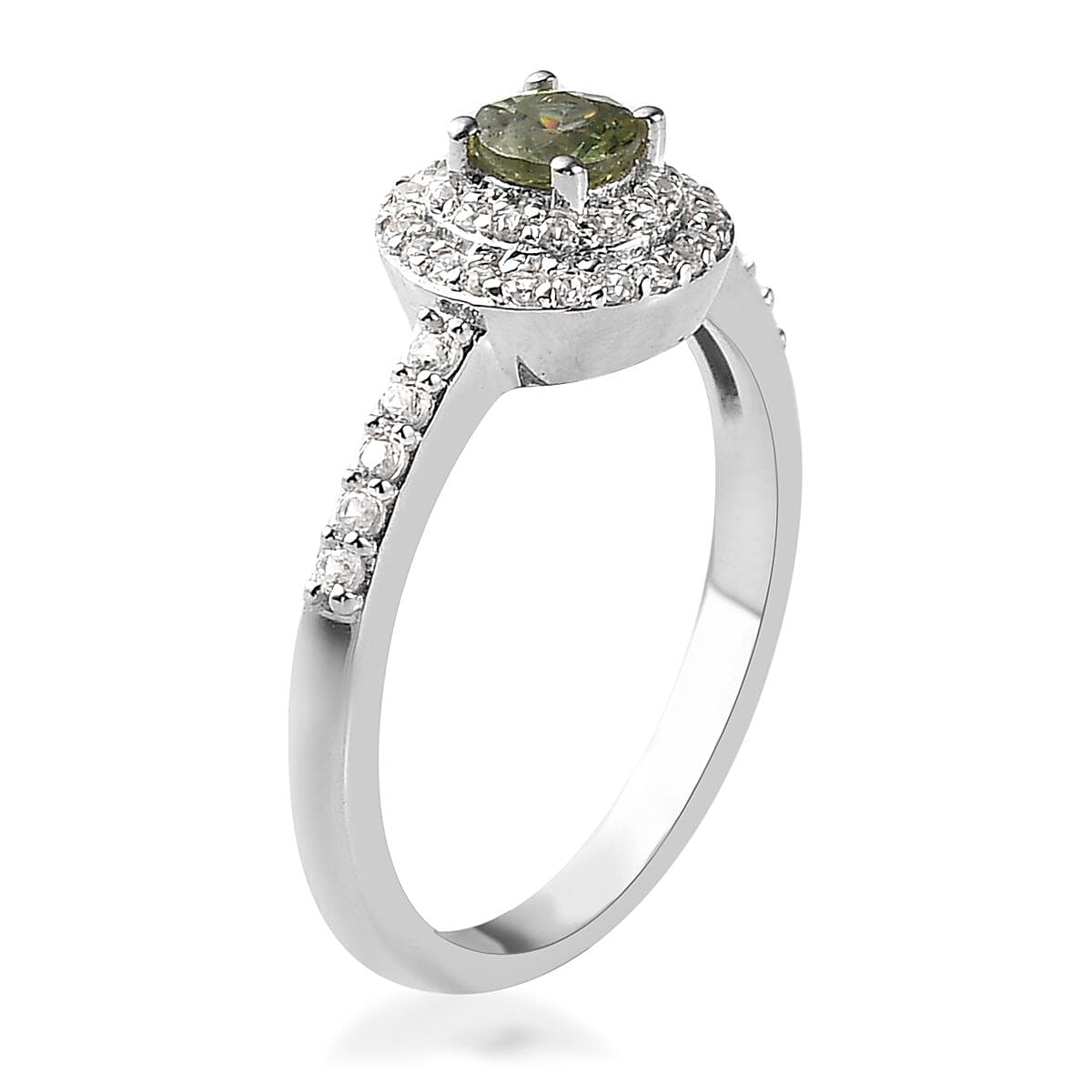 Ambanja Demantoid Garnet and White Zircon Double Halo Ring in Platinum Over Sterling Silver (Size 7.0) 0.75 ctw image number 3