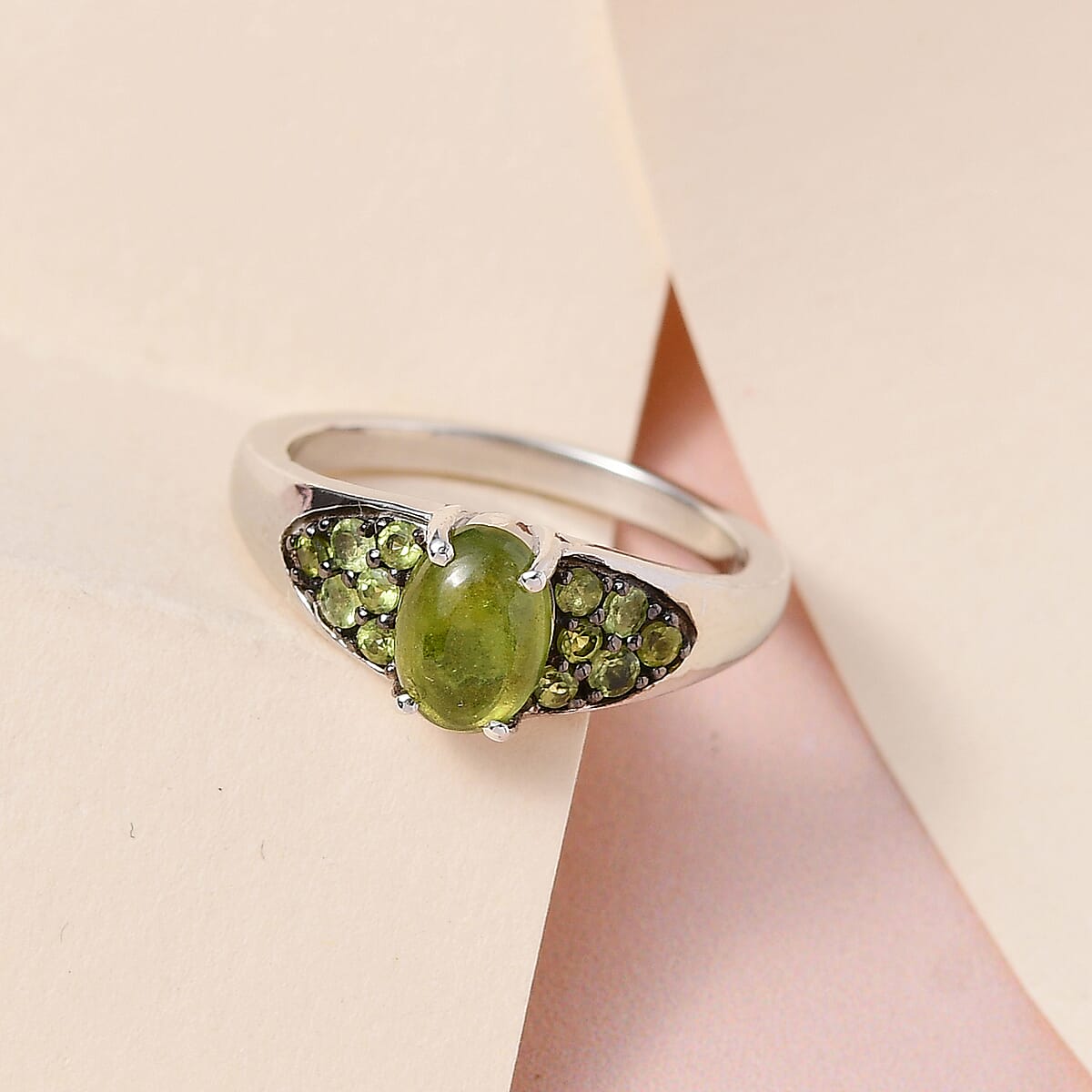 Italian Natural Vesuvianite Ring in Platinum Over Sterling Silver (Size 7.0) 1.25 ctw image number 1