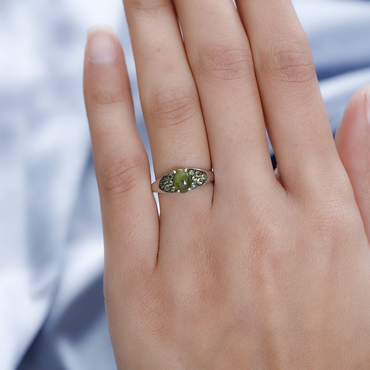 Italian Natural Vesuvianite Ring in Platinum Over Sterling Silver (Size 7.0) 1.25 ctw image number 2
