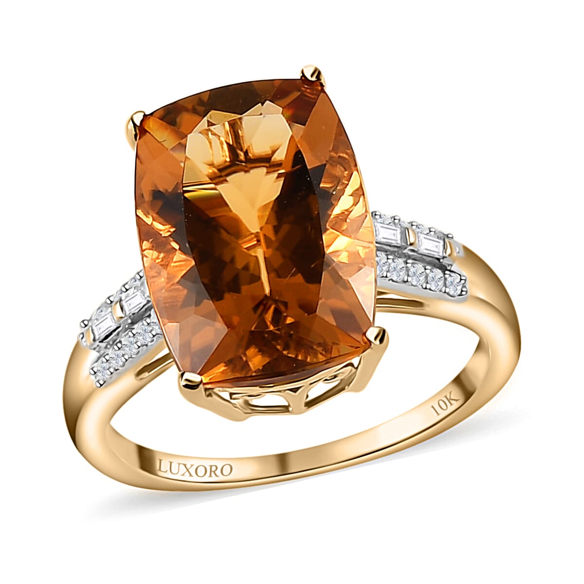 LUXORO 10K Yellow Gold Premium Golden Scapolite, Diamond Ring 2.75 Grams 6.00 ctw image number 0