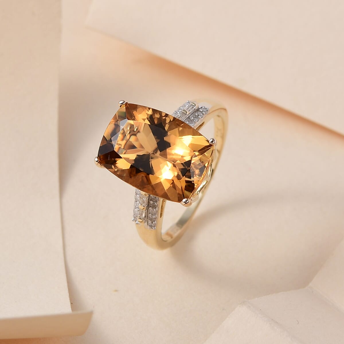 LUXORO 10K Yellow Gold Premium Golden Scapolite, Diamond Ring 2.75 Grams 6.00 ctw image number 1