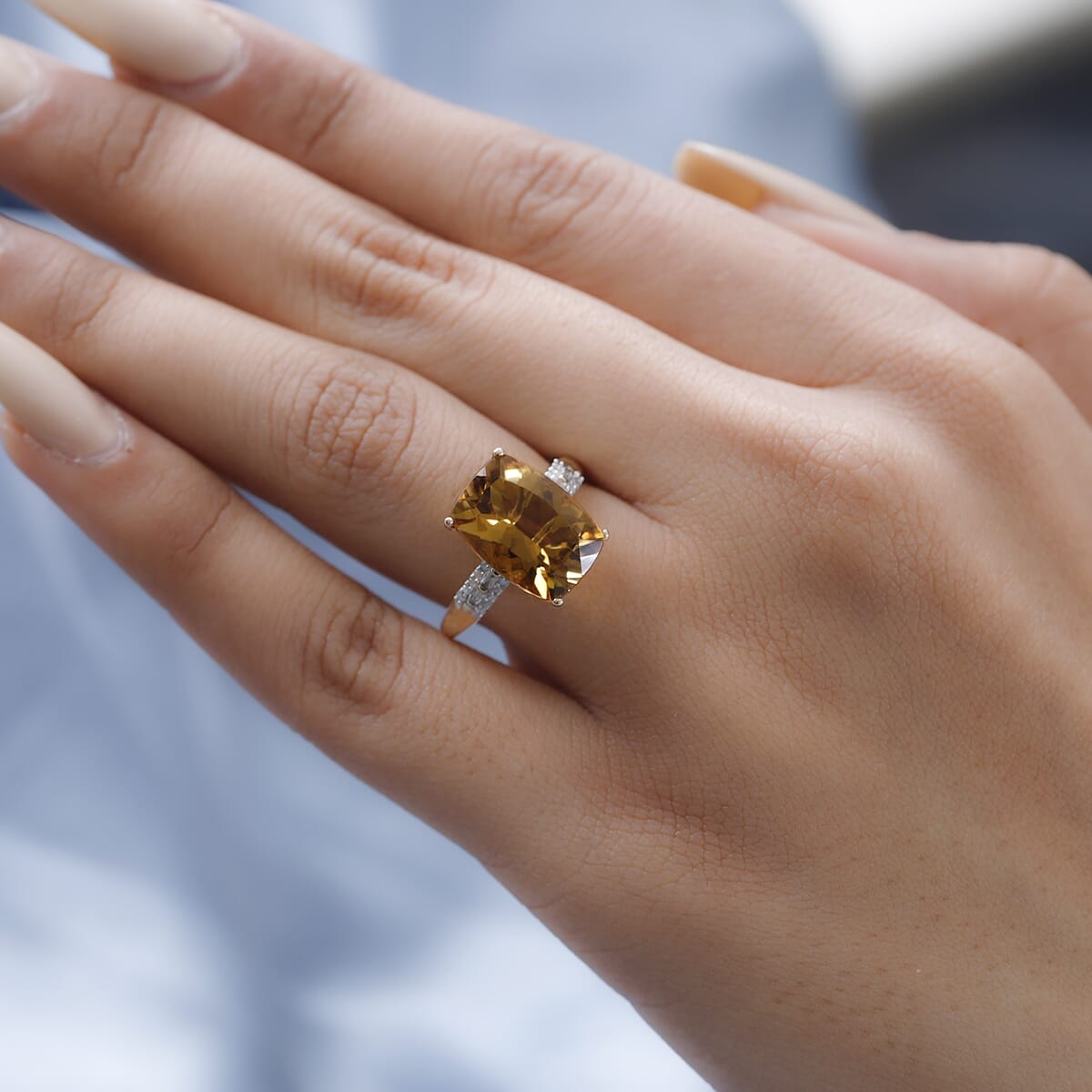 LUXORO 10K Yellow Gold Premium Golden Scapolite, Diamond Ring 2.75 Grams 6.00 ctw image number 2