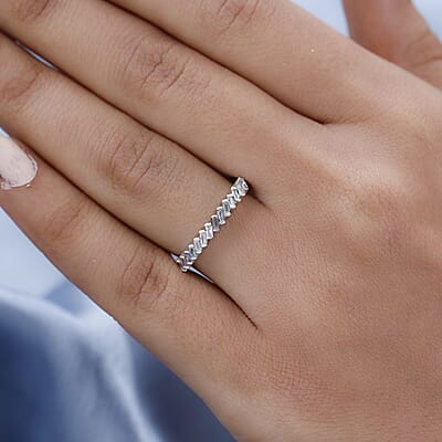 Diamond Half Eternity Band Ring in Platinum Over Sterling Silver (Size 10.0) 0.25 ctw