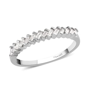 Diamond Half Eternity Band Ring in Platinum Over Sterling Silver (Size 6.0) 0.25 ctw