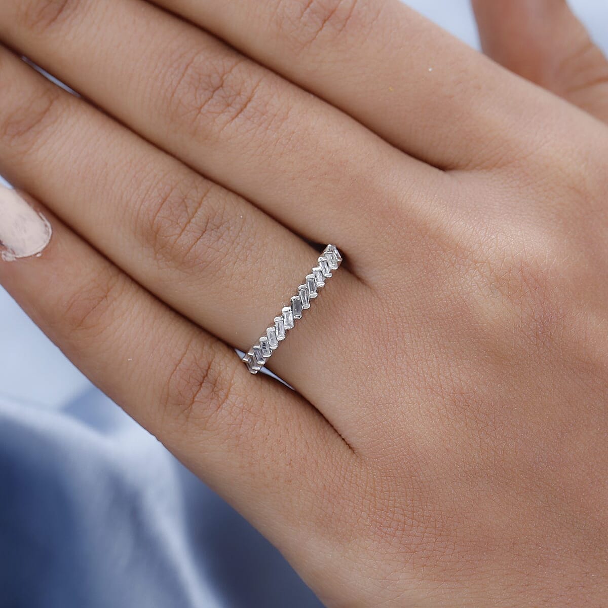 Diamond Half Eternity Band Ring in Platinum Over Sterling Silver (Size 7.0) 0.25 ctw image number 2