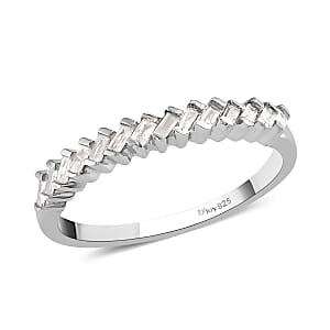 Diamond Half Eternity Band Ring in Platinum Over Sterling Silver (Size 8.0) 0.25 ctw