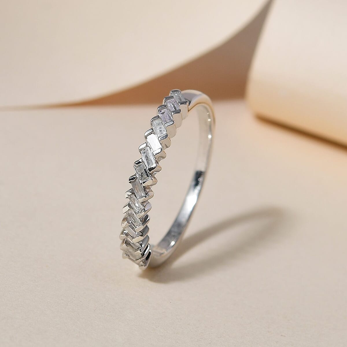 Diamond Half Eternity Band Ring in Platinum Over Sterling Silver (Size 8.0) 0.25 ctw image number 1