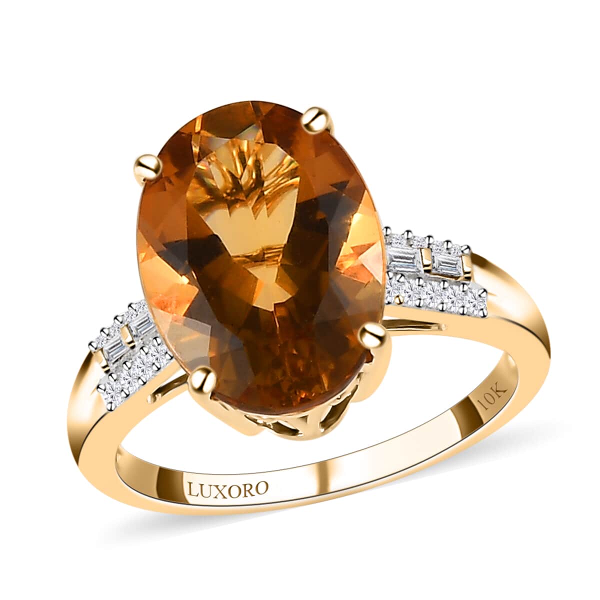 Luxoro 10K Yellow Gold Premium Golden Scapolite and Diamond Ring (Size 7.0) 4.65 ctw image number 0