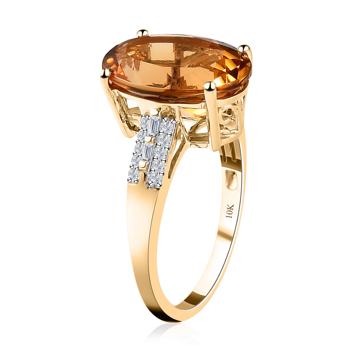 Luxoro 10K Yellow Gold Premium Golden Scapolite and Diamond Ring (Size 7.0) 4.65 ctw image number 3