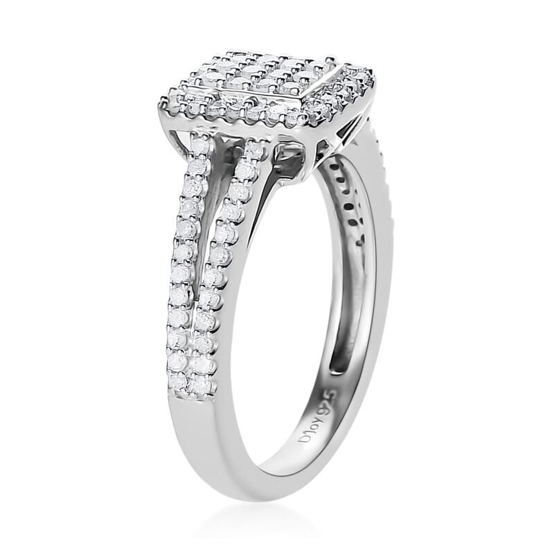 Diamond Split Shank Ring in Platinum Over Sterling Silver (Size 10.0) 0.50 ctw