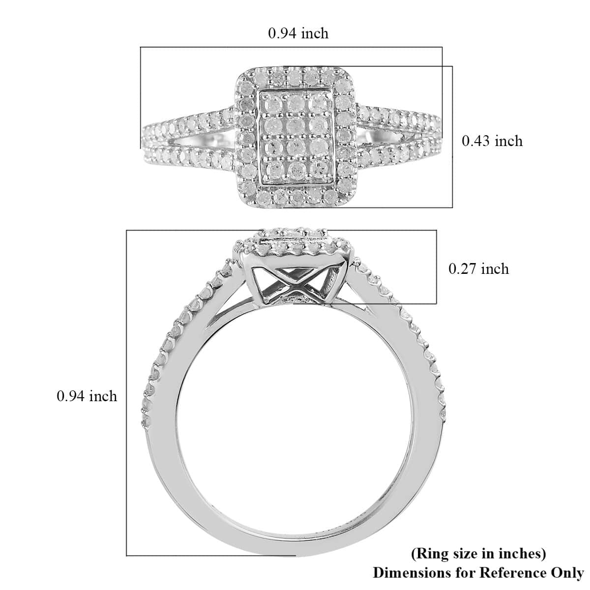 Diamond Split Shank Ring in Platinum Over Sterling Silver 0.50 ctw image number 5