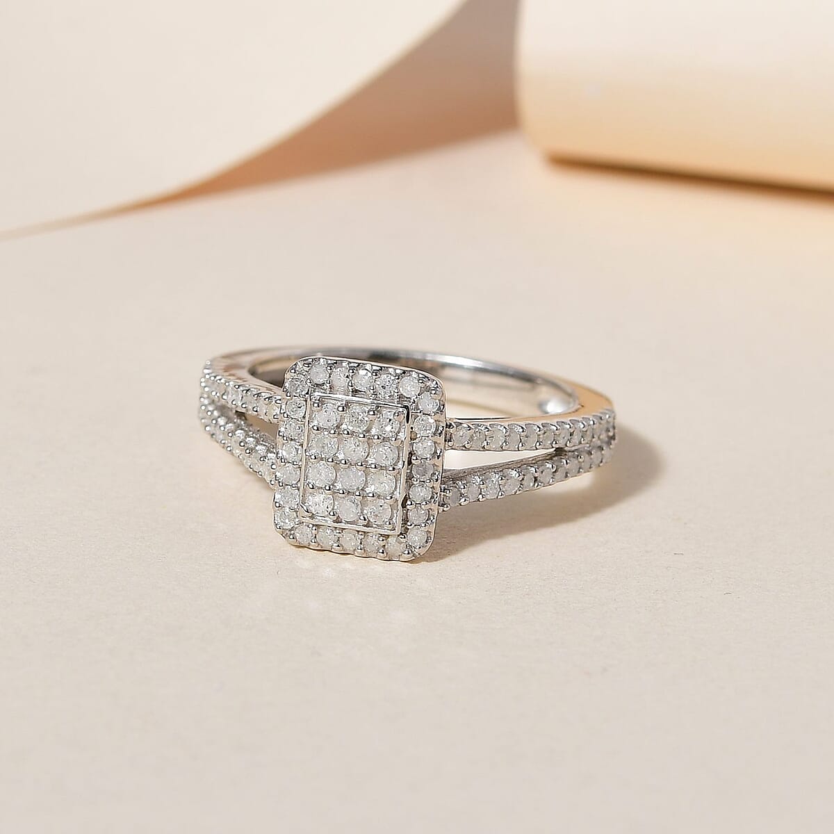 Diamond Split Shank Ring in Platinum Over Sterling Silver (Size 5.0) 0.50 ctw image number 1