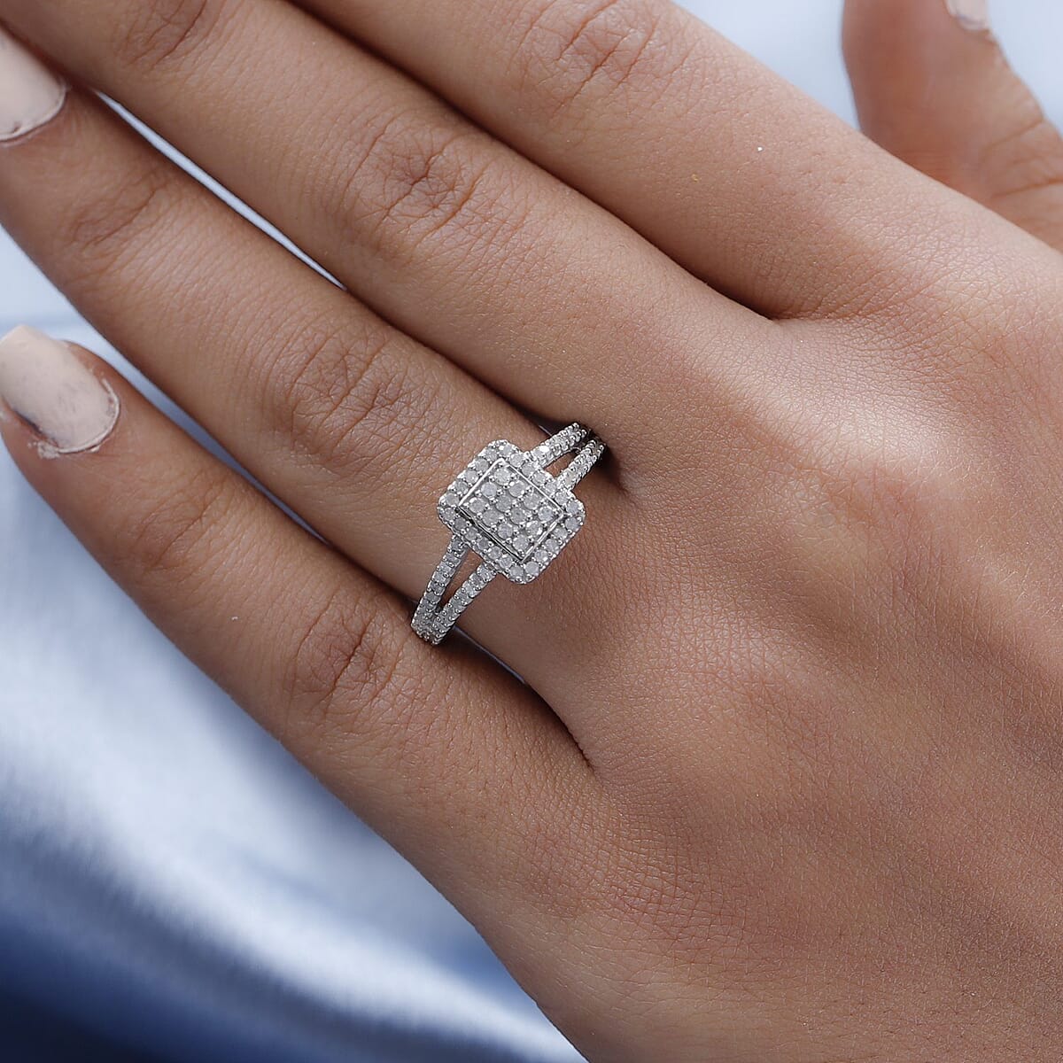 Diamond Split Shank Ring in Platinum Over Sterling Silver (Size 5.0) 0.50 ctw image number 2