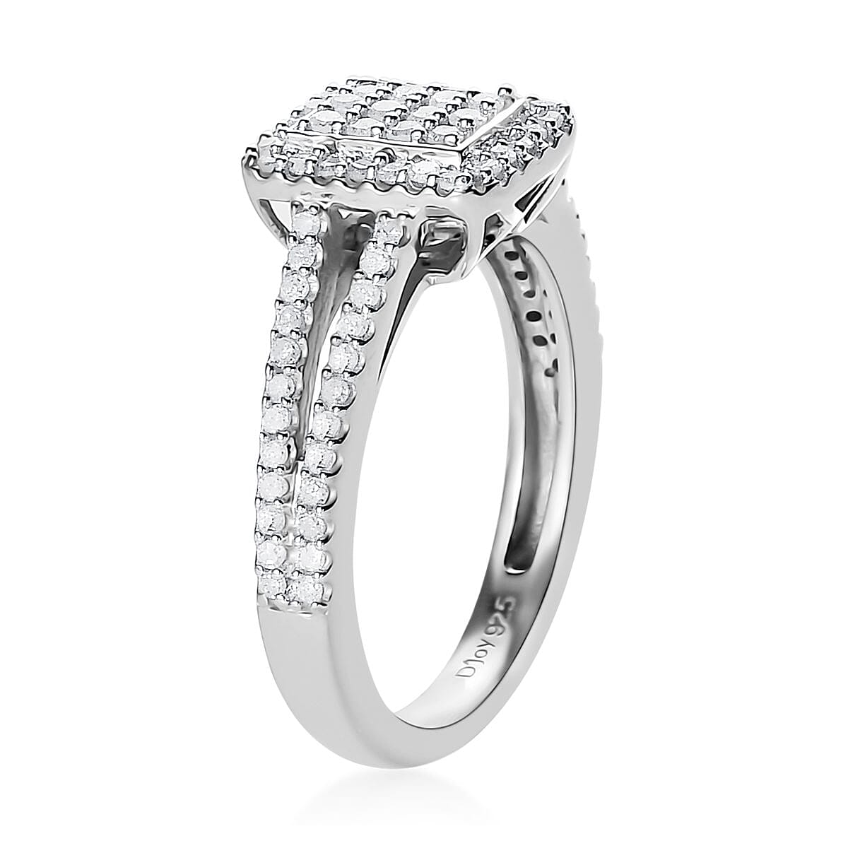 Diamond Split Shank Ring in Platinum Over Sterling Silver (Size 5.0) 0.50 ctw image number 3