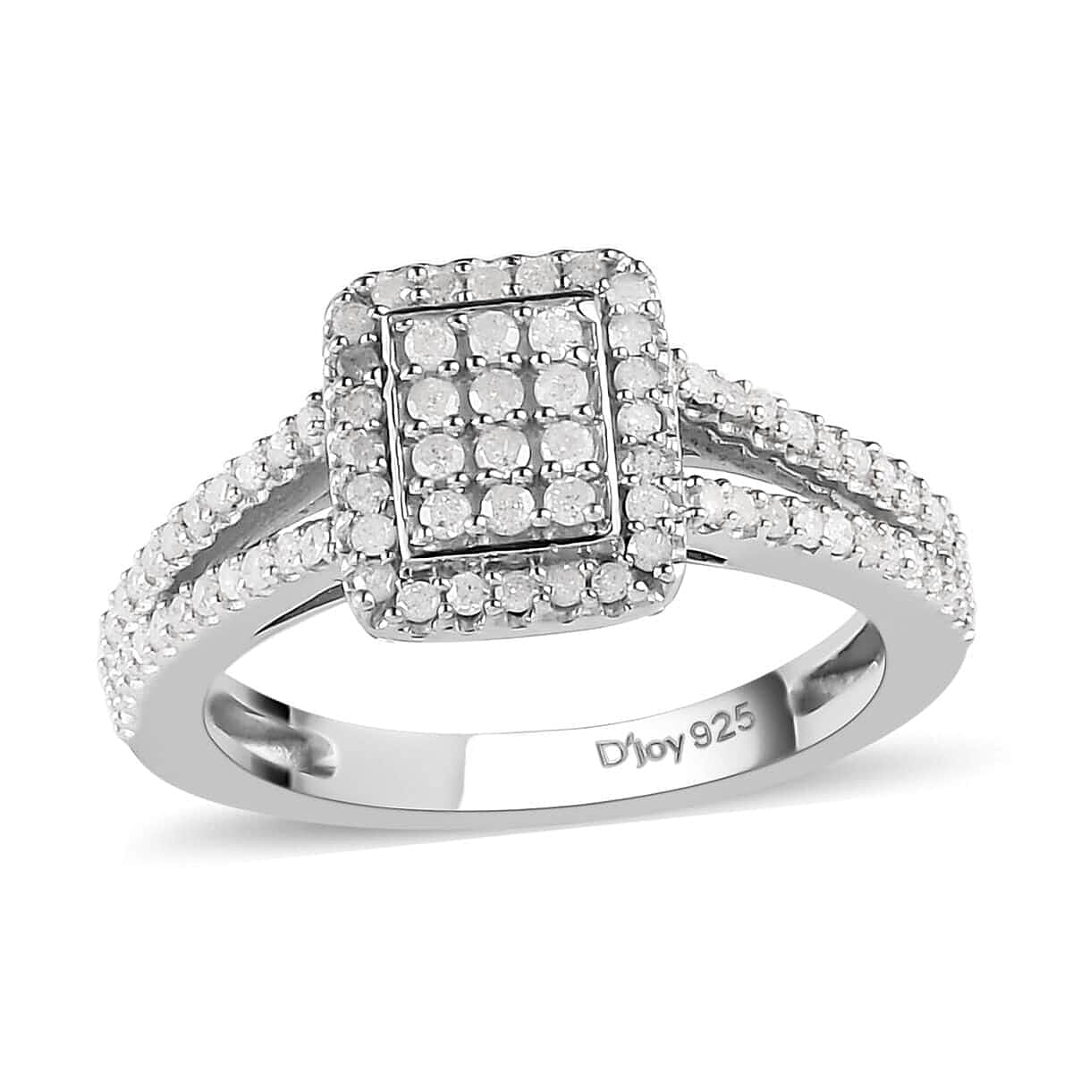 Diamond Split Shank Ring in Platinum Over Sterling Silver 0.50 ctw