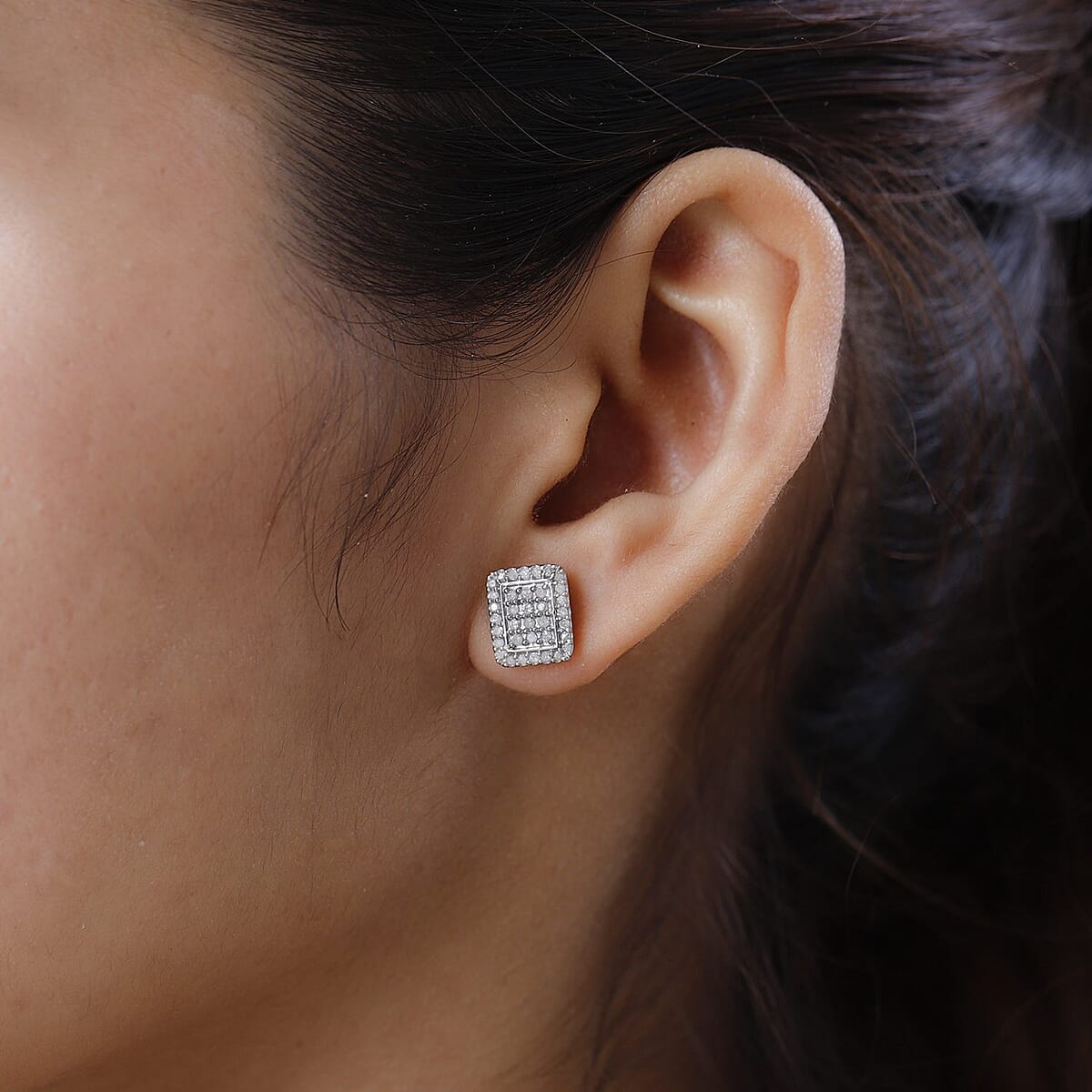 Diamond Stud Earrings in Platinum Over Sterling Silver 0.50 ctw image number 2