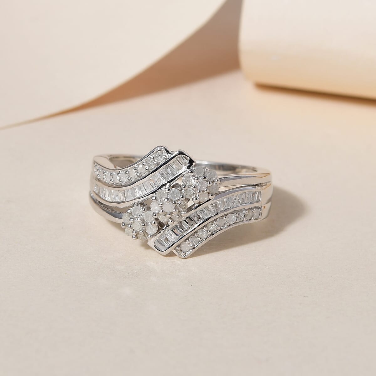 Diamond Ring in Platinum Over Sterling Silver (Size 9.0) 0.50 ctw image number 1
