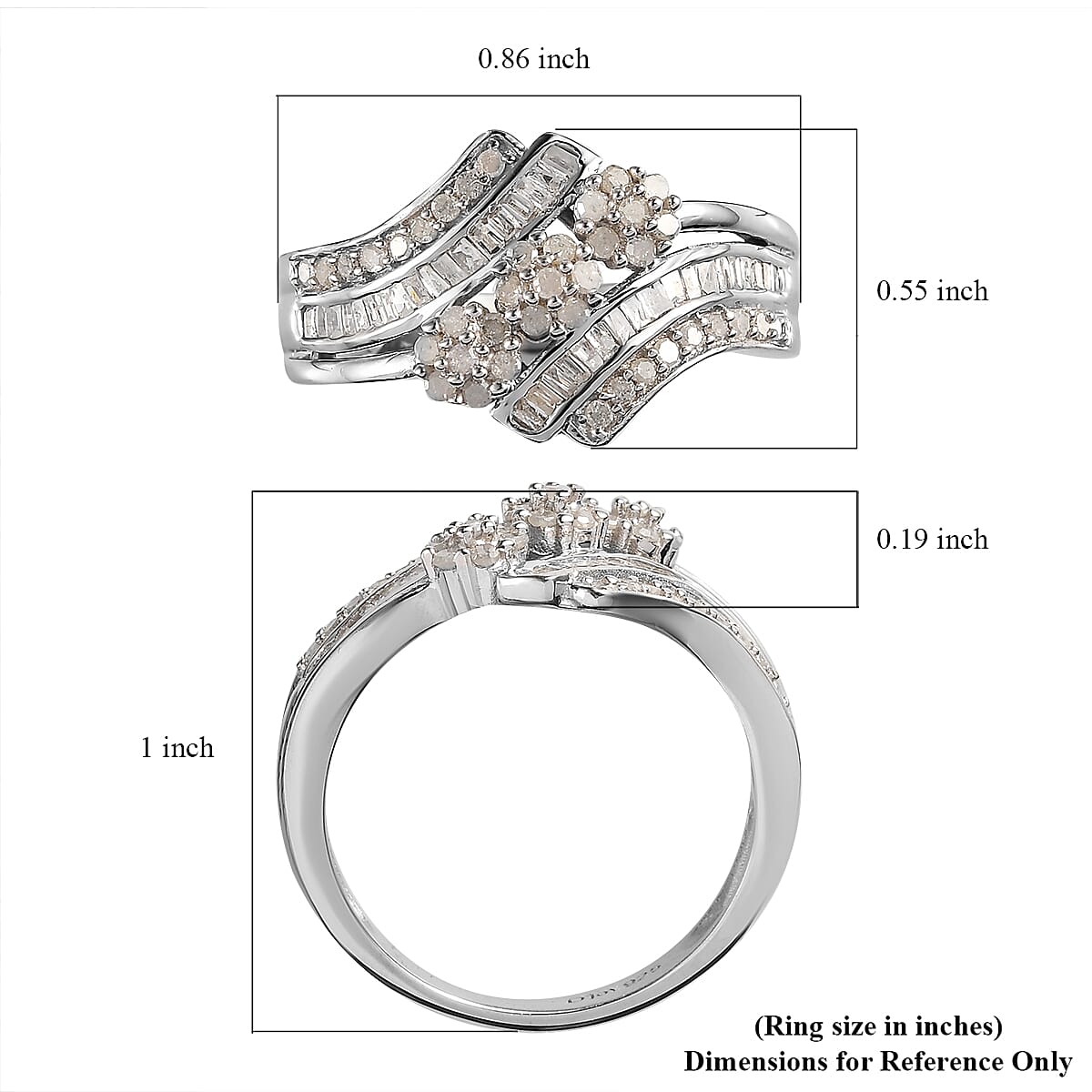 Diamond Ring in Platinum Over Sterling Silver (Size 10.0) 0.50 ctw
