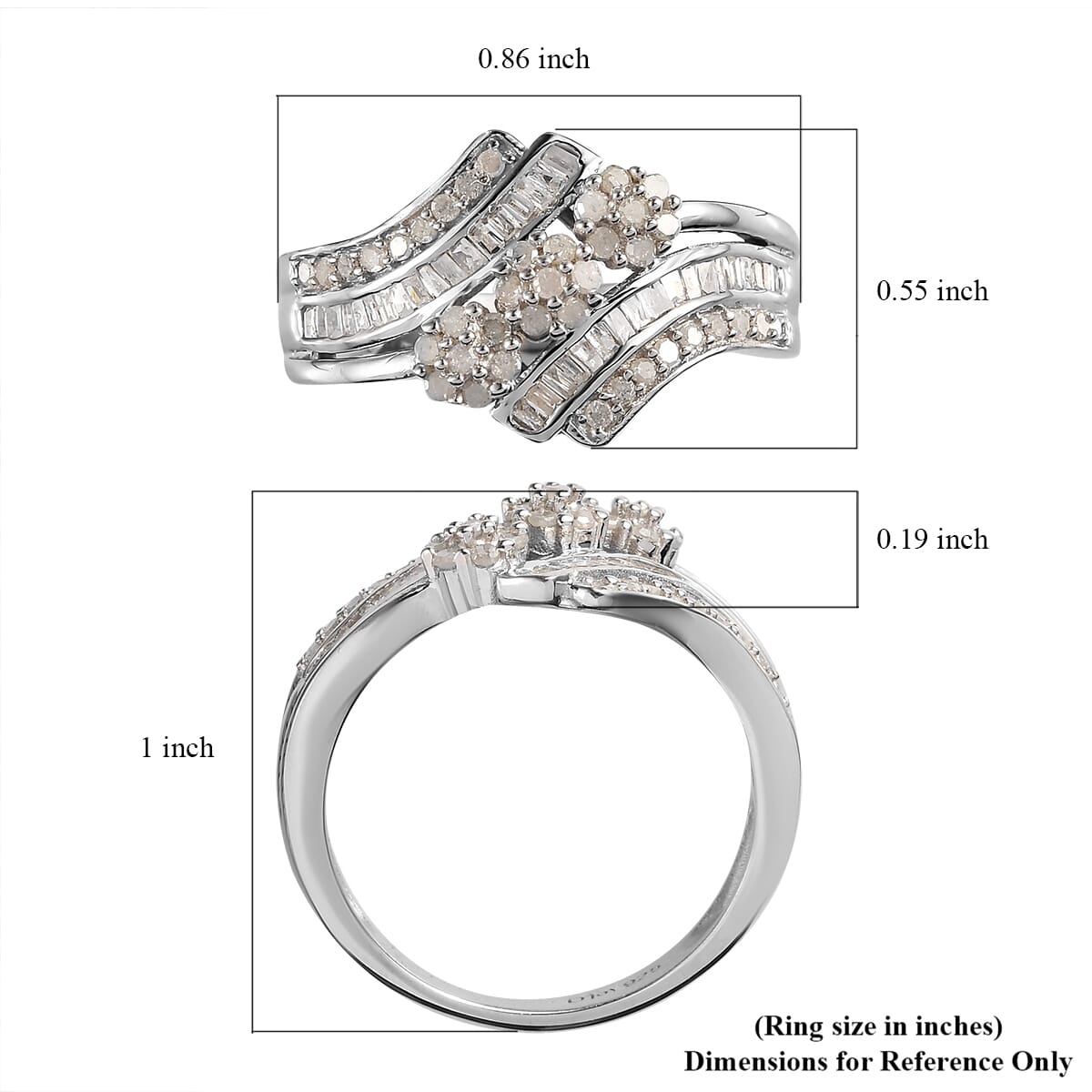 Diamond Ring in Platinum Over Sterling Silver (Size 9.0) 0.50 ctw image number 5