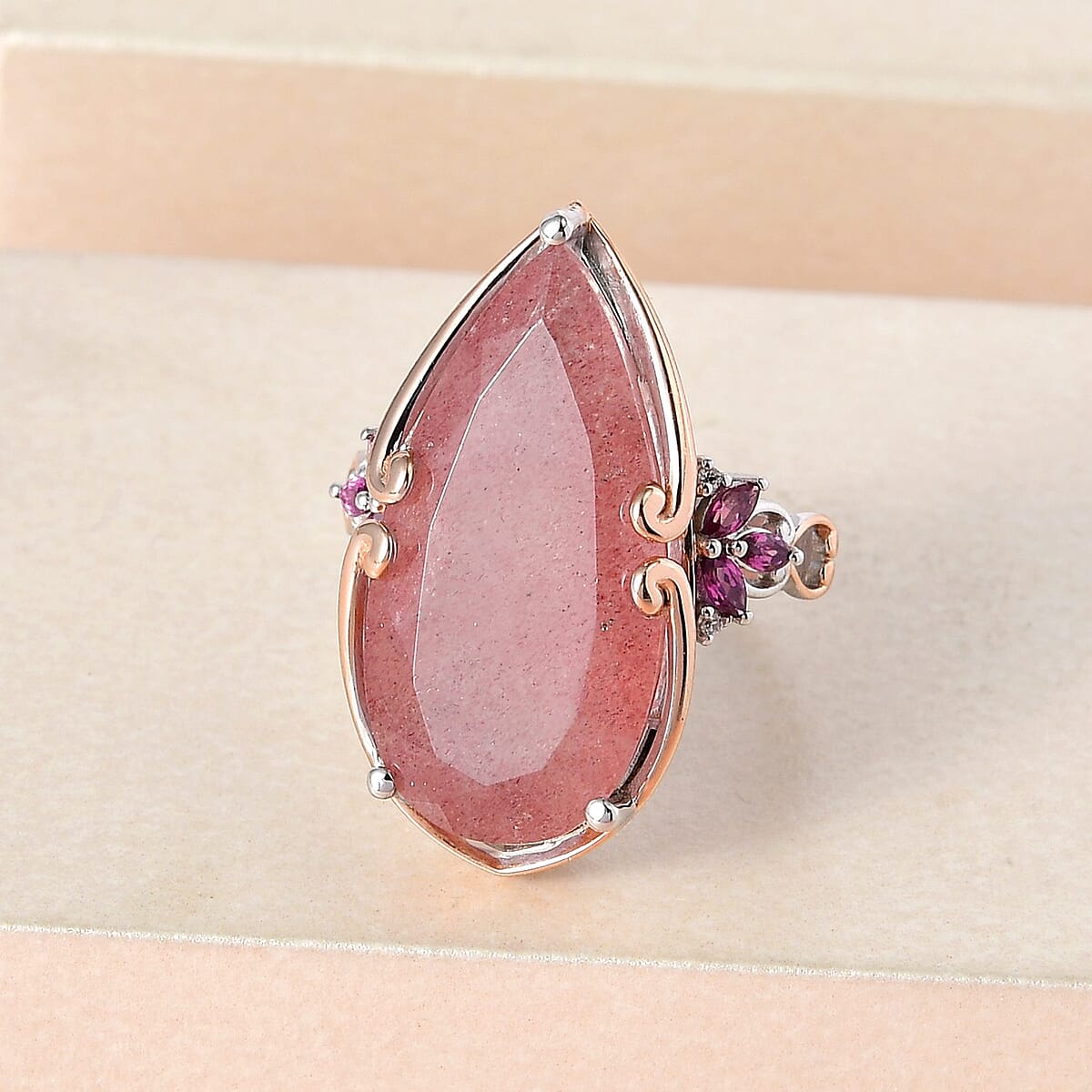 Natural Tanzanian Natronite and Multi Gemstone Ring in Vermeil Rose Gold and Platinum Over Sterling Silver 9.35 Grams 24.75 ctw image number 1