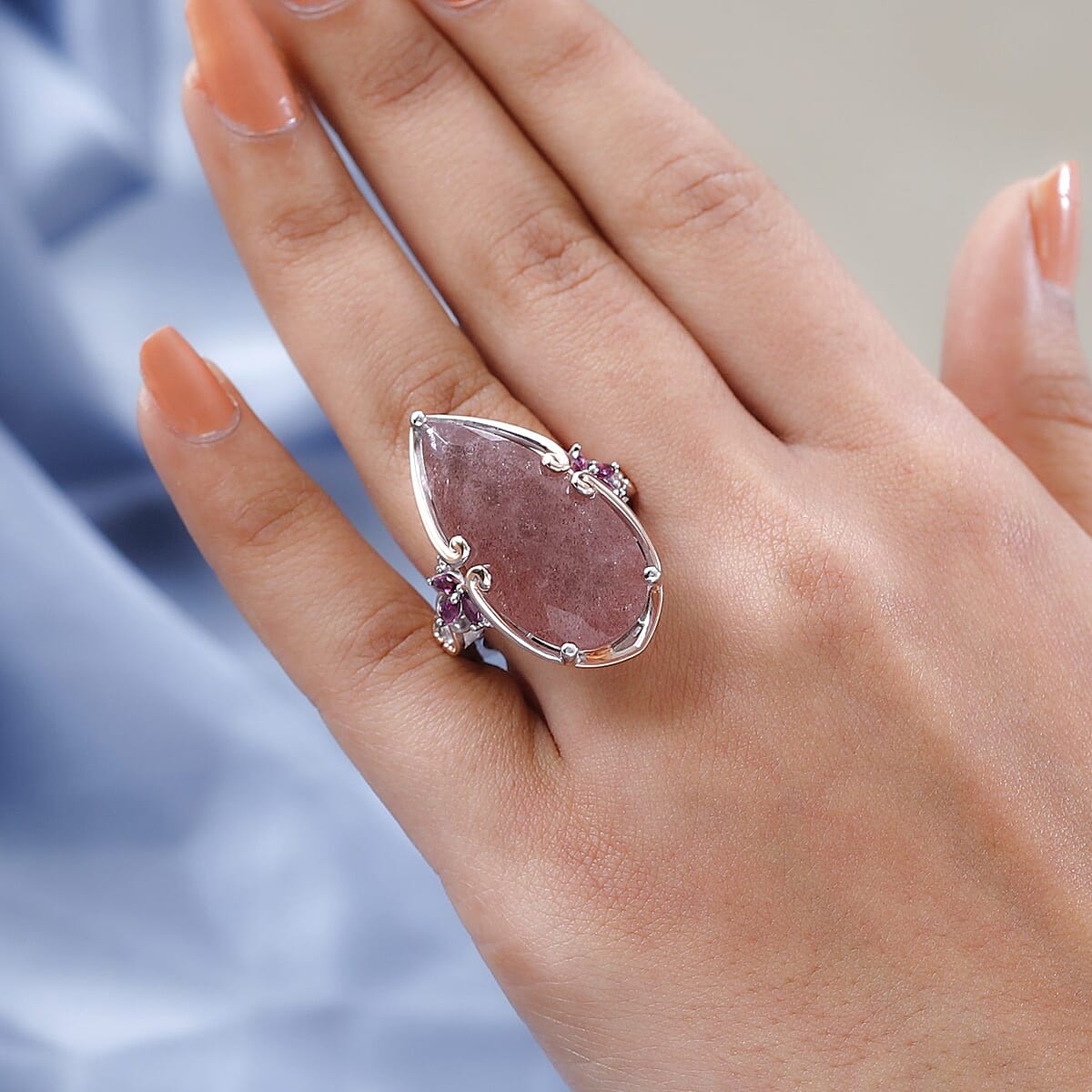 Natural Tanzanian Natronite and Multi Gemstone Ring in Vermeil Rose Gold and Platinum Over Sterling Silver 9.35 Grams 24.75 ctw image number 2