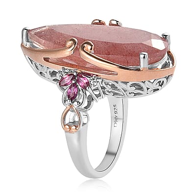 Tanzanian Natronite and Multi Gemstone Ring in Vermeil Rose Gold and Platinum Over Sterling Silver (Size 10.0) 24.75 ctw
