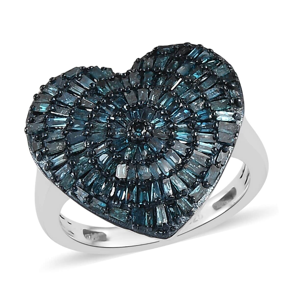 TLV Blue Diamond (IR) Heart Ring in Rhodium & Platinum Over Sterling Silver (Size 10.0) 1.00 ctw image number 0