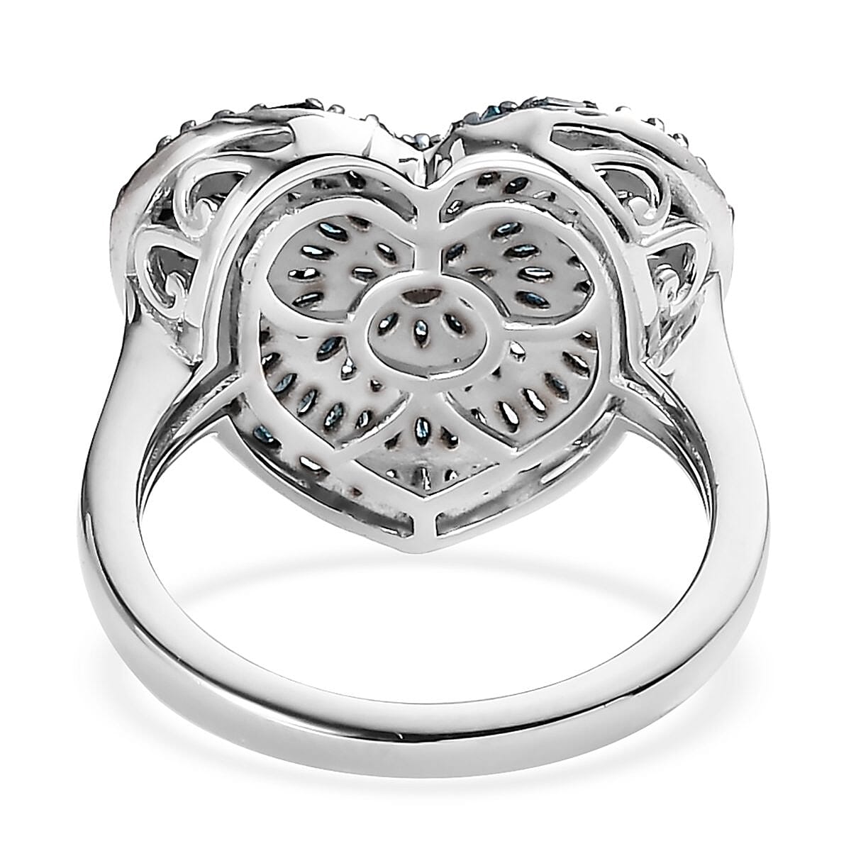 Blue Diamond Heart Ring in Rhodium & Platinum Over Sterling Silver (Size 10.0) 1.00 ctw