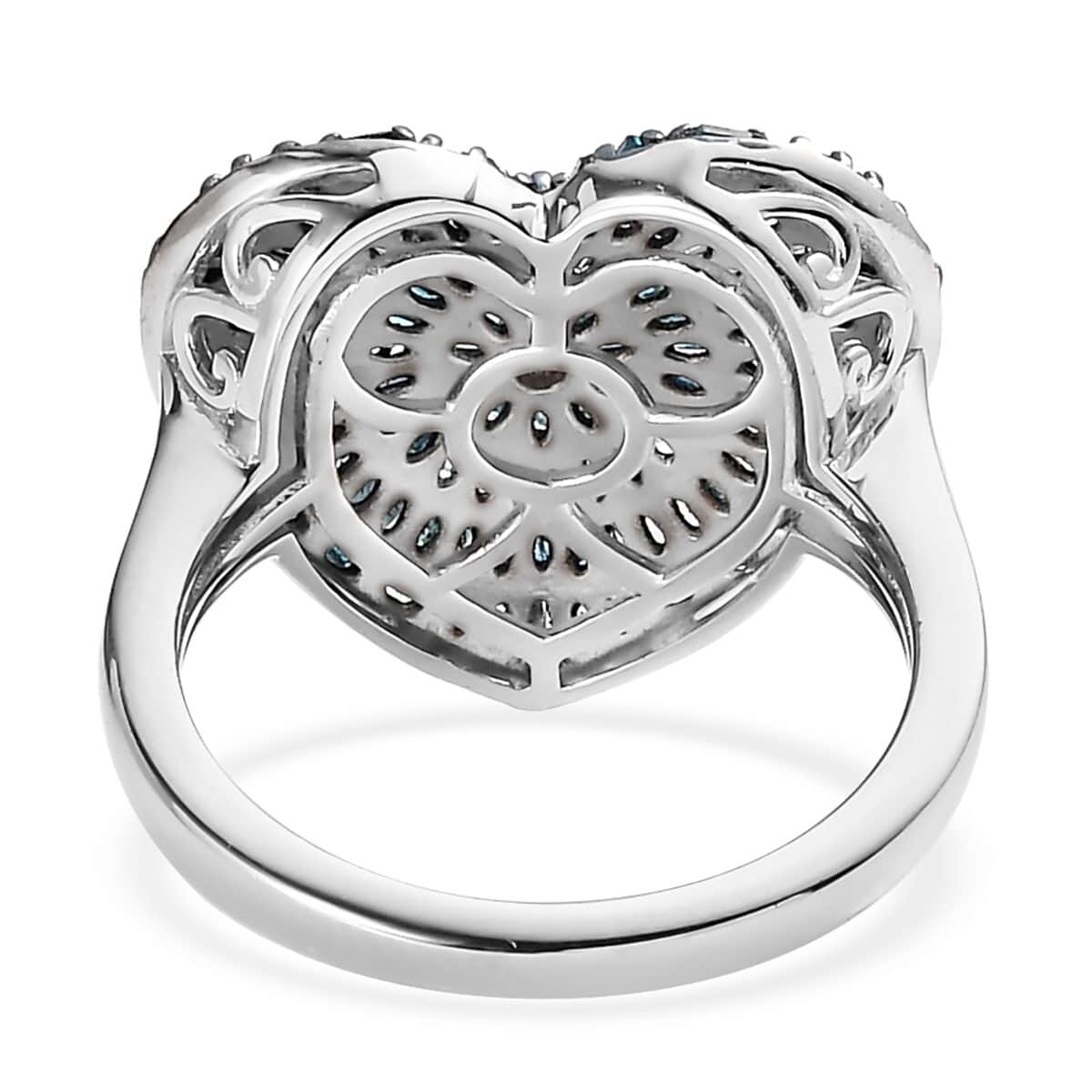 TLV Blue Diamond (IR) Heart Ring in Rhodium & Platinum Over Sterling Silver (Size 10.0) 1.00 ctw image number 4