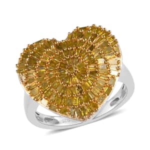 Yellow Diamond Heart Ring in Rhodium & Platinum Over Sterling Silver (Size 6.0) 1.00 ctw
