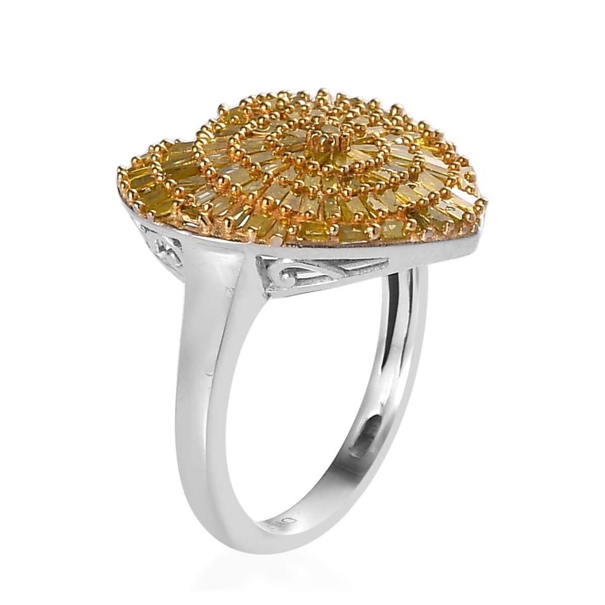 Yellow Diamond Heart Ring in Rhodium & Platinum Over Sterling Silver (Size 6.0) 1.00 ctw image number 3