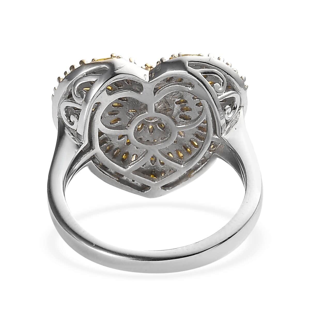 Yellow Diamond Heart Ring in Rhodium & Platinum Over Sterling Silver (Size 6.0) 1.00 ctw image number 4