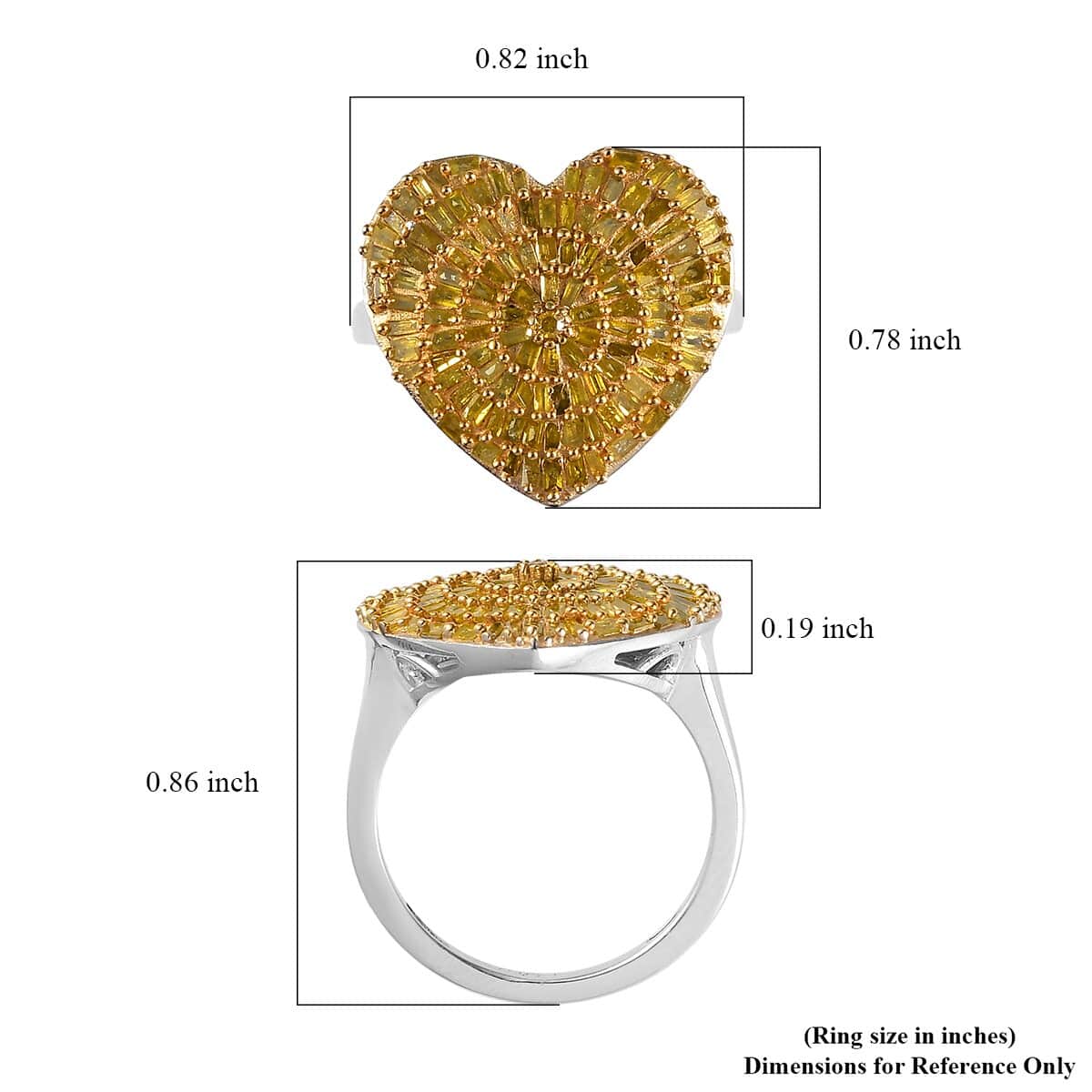 Yellow Diamond Heart Ring in Rhodium & Platinum Over Sterling Silver (Size 6.0) 1.00 ctw image number 5